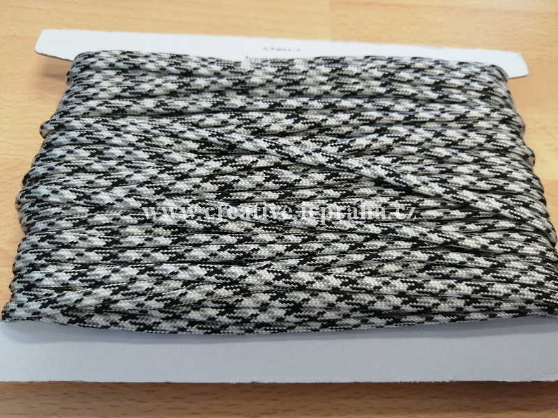 paracord 4mm šedá+černá+bílá 1m